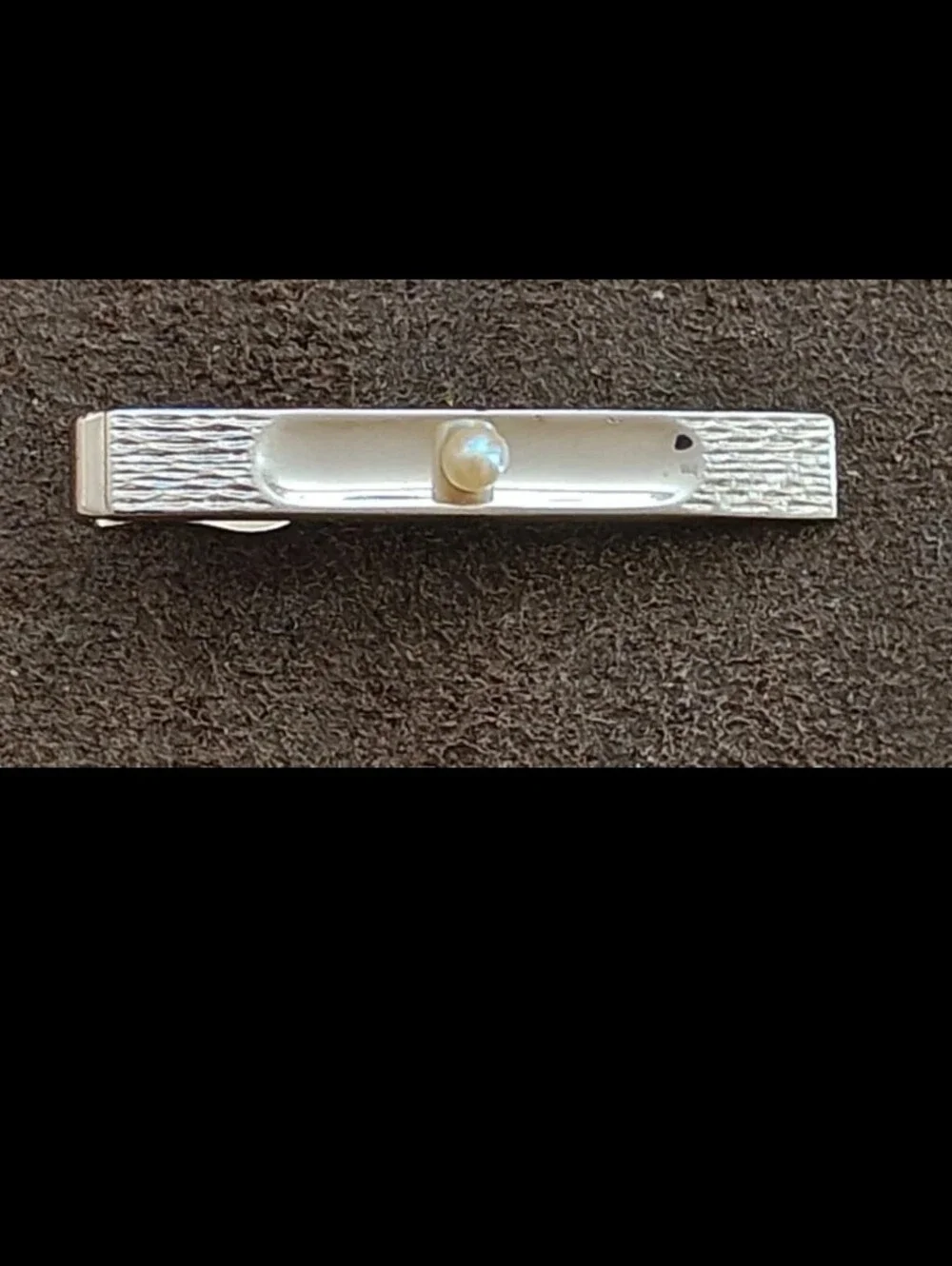 1960s Swank Silver Tone Textured With Centered Pearl